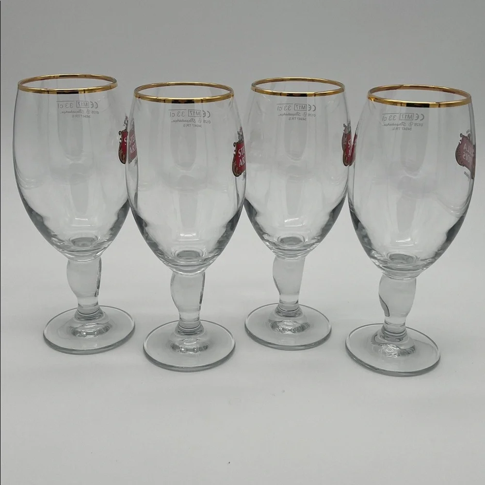 Stella Artois 33CL Gold Rimmed Beer Glasses Chalices Barware (Set of 4)